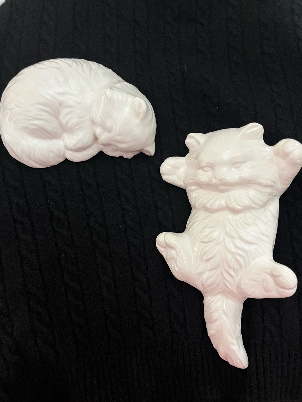 Vintage White Ceramic Kitten Figurines Set Sleeping Playing Cats Home Decor